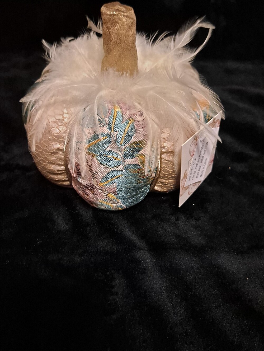 Shabby Chic Decorative Feather Pumpkin Accent in Blush Pink and Gold